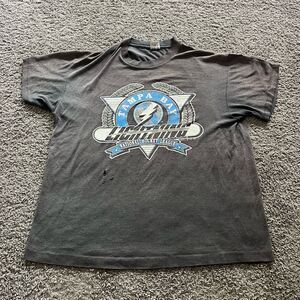 Vintage 90s Tampa Bay Lightning T Shirt Grey Faded Mens XL Trench 1991 Hockey